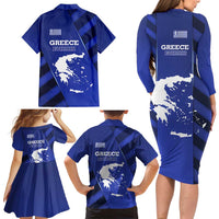 Greek Pride Family Matching Long Sleeve Bodycon Dress and Hawaiian Shirt with Ancient Sculpture and National Map Graphic