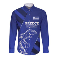 Greek Pride Long Sleeve Button Shirt with Ancient Sculpture and National Map Graphic