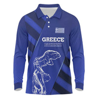 Greek Pride Long Sleeve Polo Shirt with Ancient Sculpture and National Map Graphic