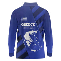 Greek Pride Long Sleeve Polo Shirt with Ancient Sculpture and National Map Graphic
