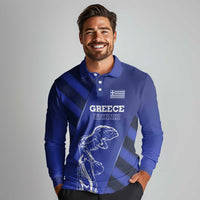 Greek Pride Long Sleeve Polo Shirt with Ancient Sculpture and National Map Graphic
