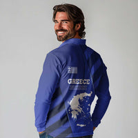 Greek Pride Long Sleeve Polo Shirt with Ancient Sculpture and National Map Graphic