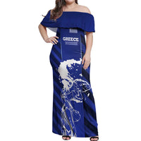 Greek Pride Off Shoulder Maxi Dress with Ancient Sculpture and National Map Graphic