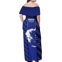 Greek Pride Off Shoulder Maxi Dress with Ancient Sculpture and National Map Graphic