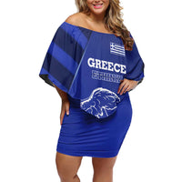 Greek Pride Off Shoulder Short Dress with Ancient Sculpture and National Map Graphic