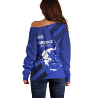 Greek Pride Off Shoulder Sweater with Ancient Sculpture and National Map Graphic