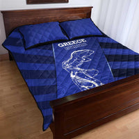 Greek Pride Quilt Bed Set with Ancient Sculpture and National Map Graphic