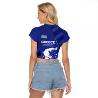 Greek Pride Raglan Cropped T Shirt with Ancient Sculpture and National Map Graphic