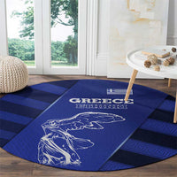 Greek Pride Round Carpet with Ancient Sculpture and National Map Graphic