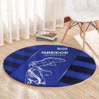 Greek Pride Round Carpet with Ancient Sculpture and National Map Graphic
