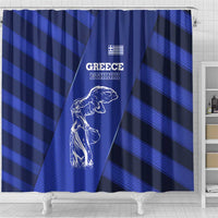 Greek Pride Shower Curtain with Ancient Sculpture and National Map Graphic