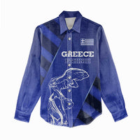 Greek Pride Women Casual Shirt with Ancient Sculpture and National Map Graphic