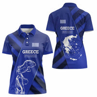 Greek Pride Women Polo Shirt with Ancient Sculpture and National Map Graphic