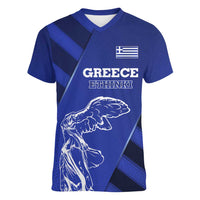 Greek Pride Women V-Neck T-Shirt with Ancient Sculpture and National Map Graphic