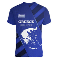 Greek Pride Women V-Neck T-Shirt with Ancient Sculpture and National Map Graphic