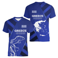 Greek Pride Women V-Neck T-Shirt with Ancient Sculpture and National Map Graphic