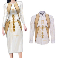 Hellas Athletic Couples Matching Long Sleeve Bodycon Dress and Long Sleeve Button Shirt with Ancient Greek Shield Graphic and Numbered Back