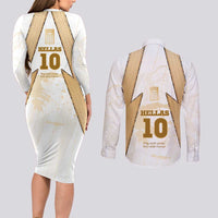 Hellas Athletic Couples Matching Long Sleeve Bodycon Dress and Long Sleeve Button Shirt with Ancient Greek Shield Graphic and Numbered Back