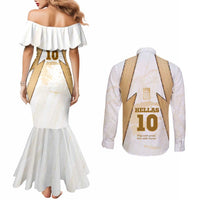 Hellas Athletic Couples Matching Mermaid Dress and Long Sleeve Button Shirt with Ancient Greek Shield Graphic and Numbered Back