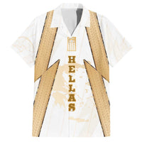 Hellas Athletic Family Matching Off The Shoulder Long Sleeve Dress and Hawaiian Shirt with Ancient Greek Shield Graphic and Numbered Back