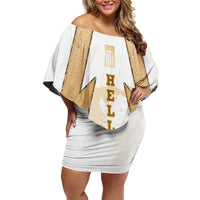 Hellas Athletic Family Matching Off Shoulder Short Dress and Hawaiian Shirt with Ancient Greek Shield Graphic and Numbered Back