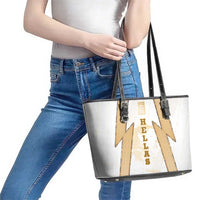 Hellas Athletic Leather Tote Bag with Ancient Greek Shield Graphic and Numbered Back