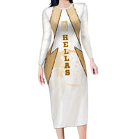 Hellas Athletic Long Sleeve Bodycon Dress with Ancient Greek Shield Graphic and Numbered Back