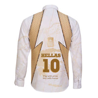 Hellas Athletic Long Sleeve Button Shirt with Ancient Greek Shield Graphic and Numbered Back