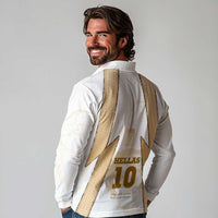 Hellas Athletic Long Sleeve Polo Shirt with Ancient Greek Shield Graphic and Numbered Back
