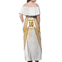 Hellas Athletic Off Shoulder Maxi Dress with Ancient Greek Shield Graphic and Numbered Back