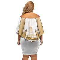 Hellas Athletic Off Shoulder Short Dress with Ancient Greek Shield Graphic and Numbered Back