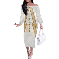 Hellas Athletic Off The Shoulder Long Sleeve Dress with Ancient Greek Shield Graphic and Numbered Back