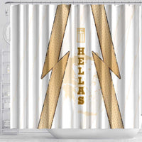 Hellas Athletic Shower Curtain with Ancient Greek Shield Graphic and Numbered Back