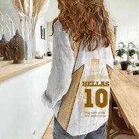 Hellas Athletic Women Casual Shirt with Ancient Greek Shield Graphic and Numbered Back