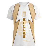 Hellas Athletic Women V-Neck T-Shirt with Ancient Greek Shield Graphic and Numbered Back