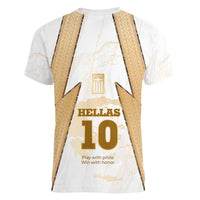 Hellas Athletic Women V-Neck T-Shirt with Ancient Greek Shield Graphic and Numbered Back