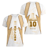 Hellas Athletic Women V-Neck T-Shirt with Ancient Greek Shield Graphic and Numbered Back