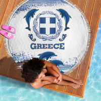 Greece Dolphin Beach Blanket with Greek Key Pattern and Ocean Wave Design