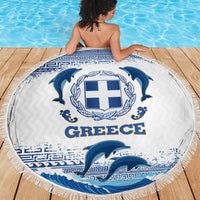 Greece Dolphin Beach Blanket with Greek Key Pattern and Ocean Wave Design