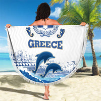 Greece Dolphin Beach Blanket with Greek Key Pattern and Ocean Wave Design