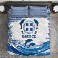 Greece Dolphin Bedding Set with Greek Key Pattern and Ocean Wave Design