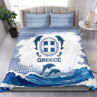 Greece Dolphin Bedding Set with Greek Key Pattern and Ocean Wave Design