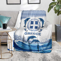 Greece Dolphin Blanket with Greek Key Pattern and Ocean Wave Design