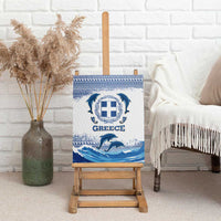 Greece Dolphin Canvas Wall Art with Greek Key Pattern and Ocean Wave Design