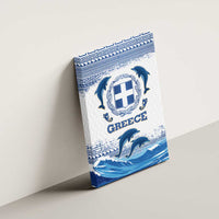 Greece Dolphin Canvas Wall Art with Greek Key Pattern and Ocean Wave Design