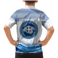 Greece Dolphin Family Matching Mermaid Dress and Hawaiian Shirt with Greek Key Pattern and Ocean Wave Design