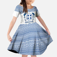 Greece Dolphin Family Matching Off The Shoulder Long Sleeve Dress and Hawaiian Shirt with Greek Key Pattern and Ocean Wave Design
