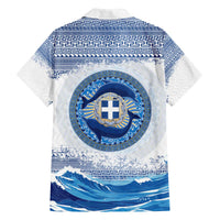Greece Dolphin Family Matching Off The Shoulder Long Sleeve Dress and Hawaiian Shirt with Greek Key Pattern and Ocean Wave Design