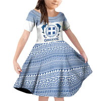 Greece Dolphin Family Matching Off Shoulder Short Dress and Hawaiian Shirt with Greek Key Pattern and Ocean Wave Design