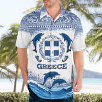 Greece Dolphin Hawaiian Shirt with Greek Key Pattern and Ocean Wave Design